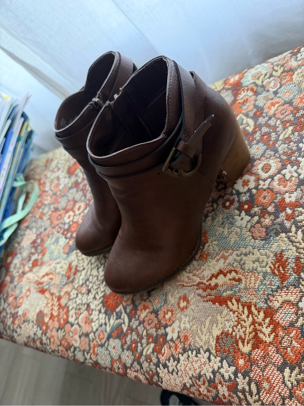 Michael Shannon Dark Brown Ankle Booties with Buckle Strap